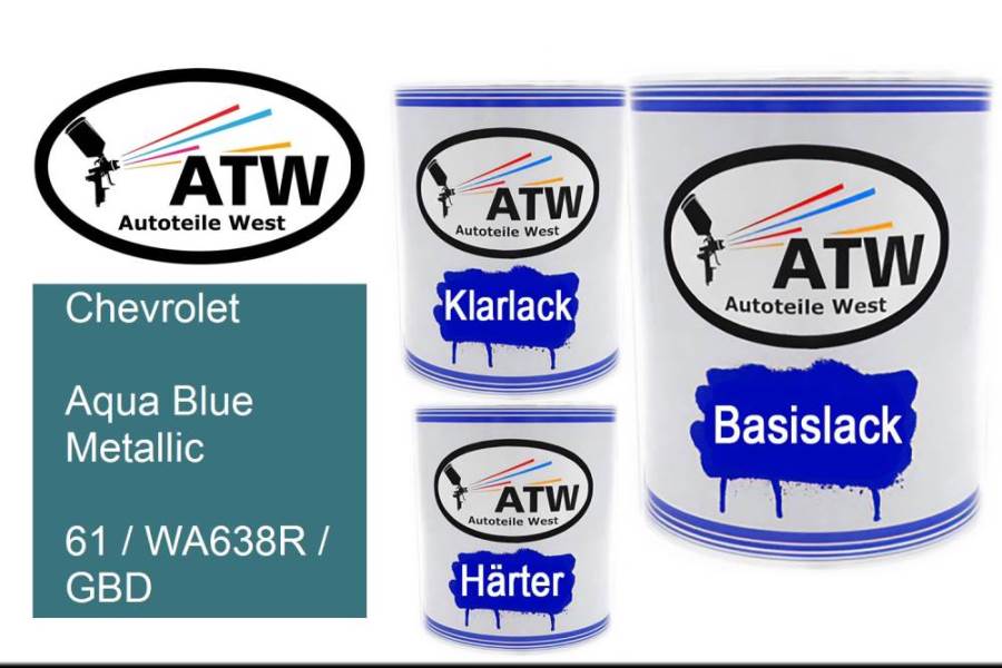 Chevrolet, Aqua Blue Metallic, 61 / WA638R / GBD: 1L Lackdose + 1L Klarlack + 500ml Härter - Set, von ATW Autoteile West.